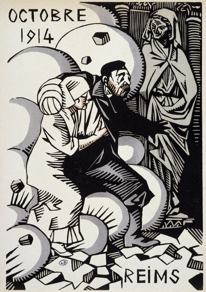 Oktober 1914, Reims - tegning av Herman Paul - i "" War Calendar of War"" utg. 1916 av Rene George Hermann-Paul