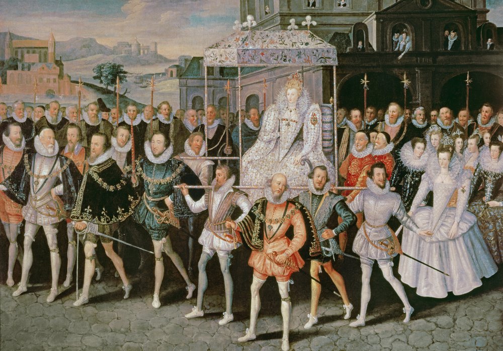 Dronning Elizabeth I (1533-1603) båret i prosesjon (Eliza Triumphans), ca. 1601 av Robert Peake
