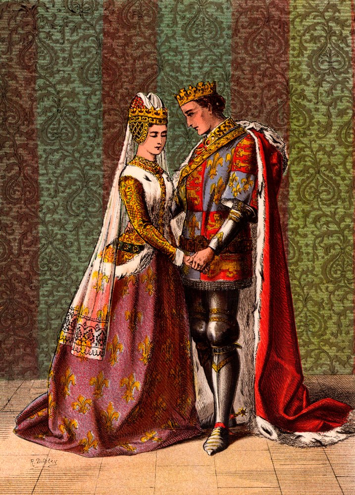 Henrik V, konge av England, kurtiserer Katarina av Valois, akt V, scene II, «Kong Henrik V» av William Shakespeare av Robert (after) Dudley