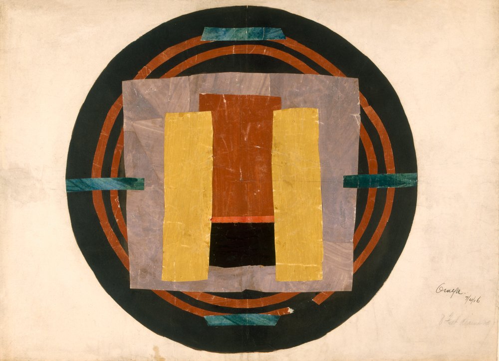 Sirkulær design for et teppe, 1916 (wc og collage på papir) av Roger Eliot Fry