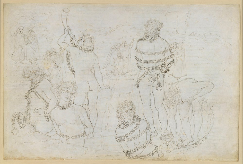 La Divina Commedia, Inferno XXXI. Helvetes åttende sirkel (Malebolge): Gigantenes slag – Pozzo dei Giganti av Sandro Botticelli