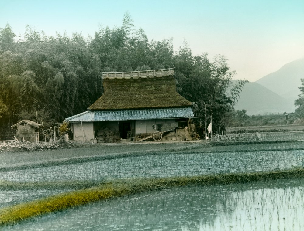 Et bondehus i Japan, cirka 1900–1915 (fotografi) av Teijiro Takagi