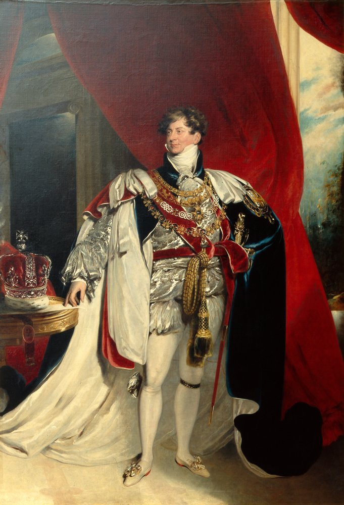 Kong Georg IV, stående i strømpeholderkapper, ca. 1830 (olje på lerret) av Thomas Lawrence