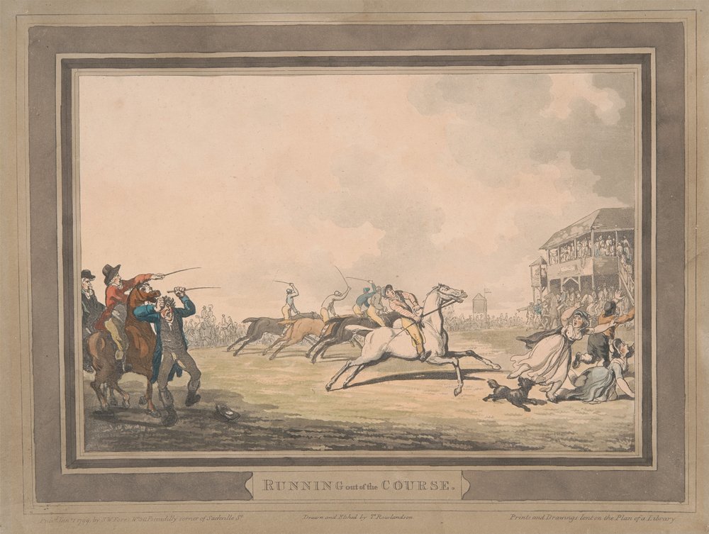Racing [sett med seks]:  5. Å løpe ut av banen av Thomas Rowlandson