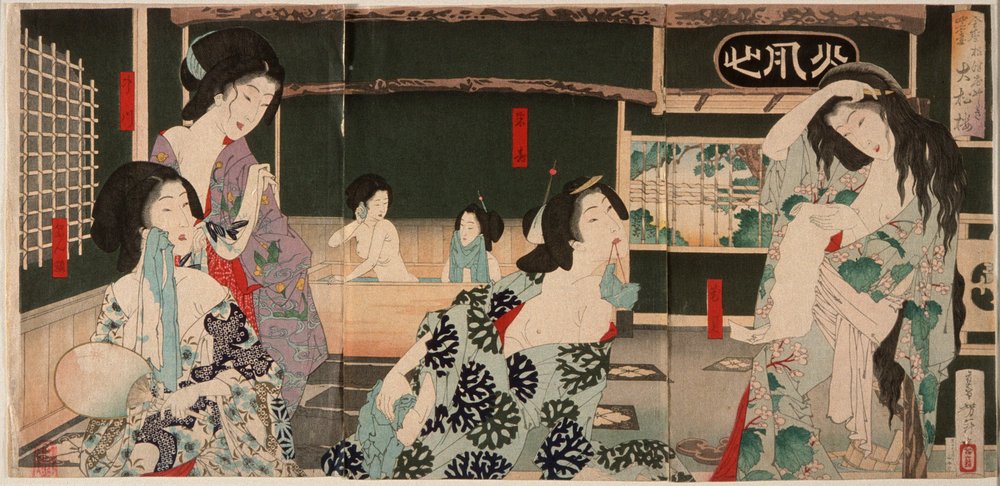 Sommer: Badende kvinner ved Daishōrō av Tsukioka Yoshitoshi