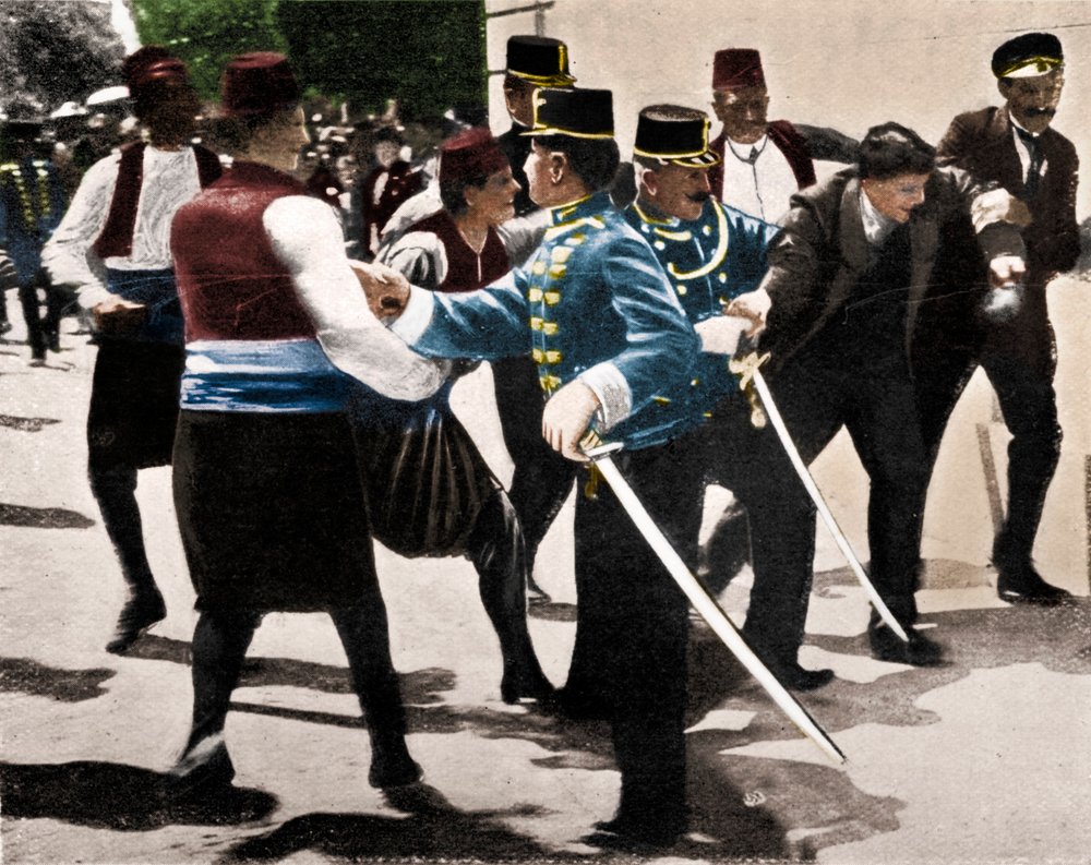Arrestasjonen av Gavrilo Princip, morderen på erkehertug Franz Ferdinand, 1914 av Unbekannt