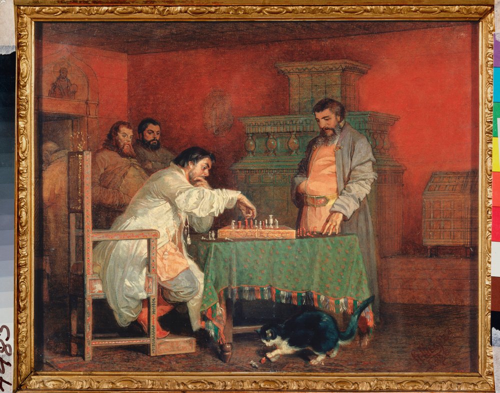 Scene fra livet til en russisk tsar (Sjakkspill) - Scene fra den russiske tsarens liv (Sjakkspill) - Maleri av Vyacheslav Grigorievich Schwarz (1838-1869), olje på lerret av Viatcheslav Grigorievitch Schwarz
