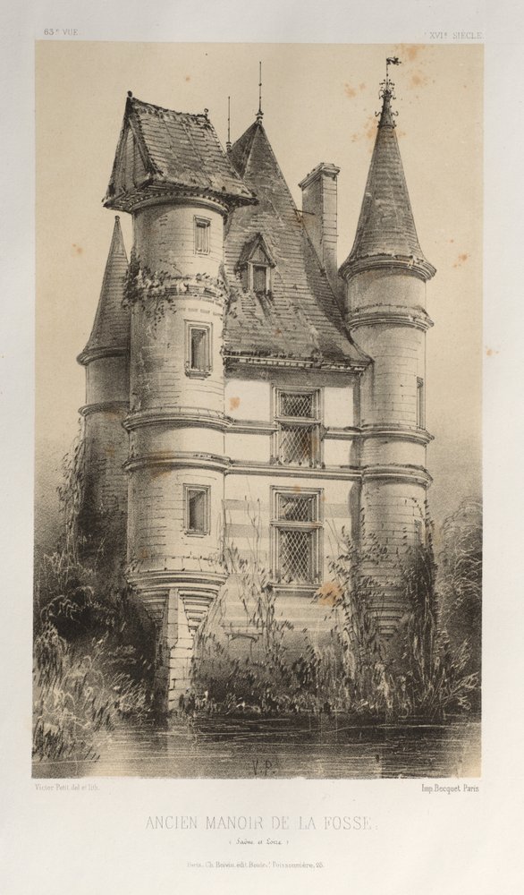 Pittoresk arkitektur eller monumenter fra det 15. århundre. Og XVI. Centuries: Chateaux of France of the XV and XVI Centuries: Pl. 63, Tidligere Manor De La Fosse (Saône et Loire) av Victor Petit
