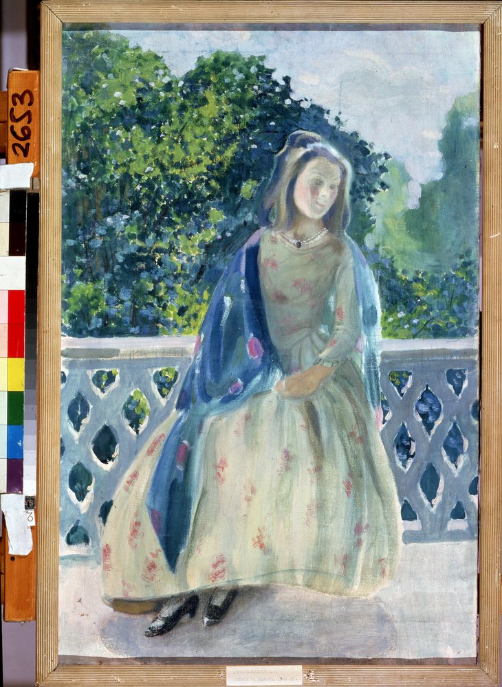 ""Jeune fille au balcon"" Peinture de Viktor (Victor) Elpidiforovich Borisov-Musatov (Borisov Musatov) (1870-1905) 1900 State A. Radishchev Art Museum Saratov   1325634   no       norwegian Successfully Translated  Original: Beetles Translat: Beetles 14265 av Viktor Elpidiforovich Borisov-Musatov