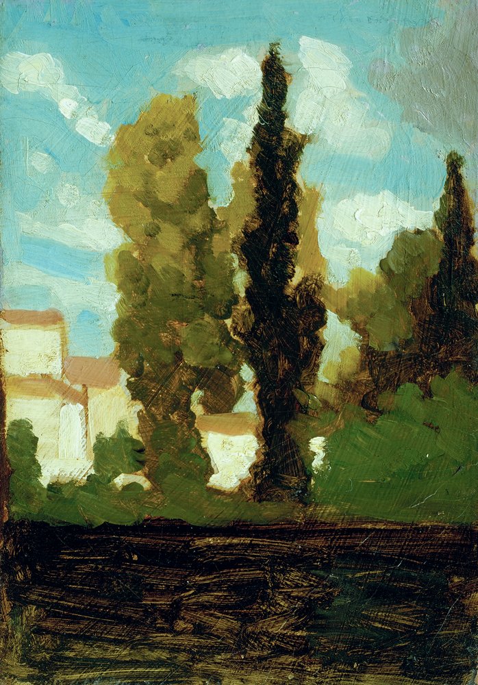 Studie av en landsby, ca. 1860 (olje på papp) av Vito d