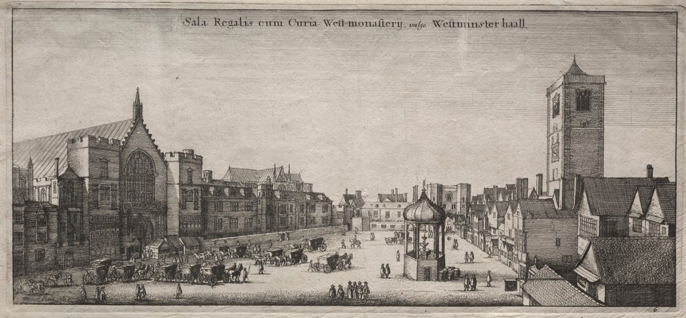 Utsikt over London: New Palace Yard med Westminster Hall og Clock House av Wenceslaus Hollar