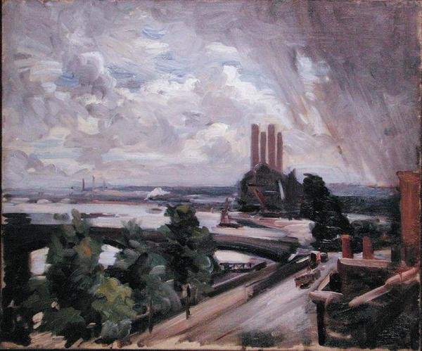 Battersea Bridge fra Cheyne Walk, Chelsea (olje på lerret) av Wilfred Gabriel de Glehn