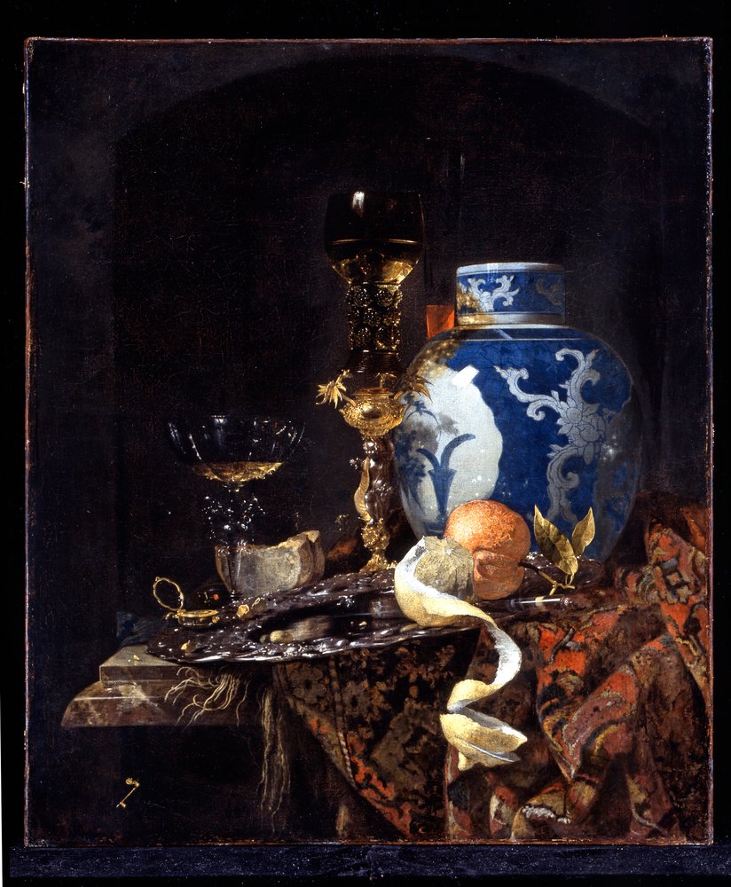 Stilleben med en ingefærkrukke fra det sene Ming-dynastiet av Willem Kalf