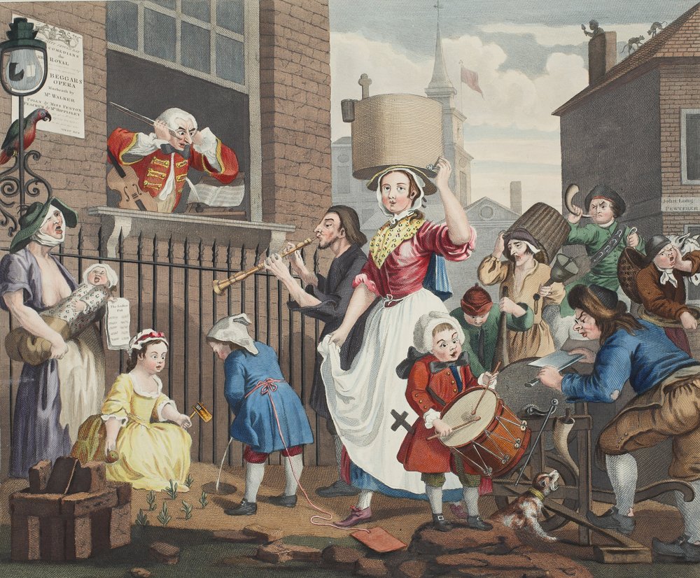 Den rasende musikeren, illustrasjon fra «Hogarth Restored: The Whole Works of the Celebrated William Hogarth», gravert på nytt av Thomas Cook, utgitt 1812 av William Hogarth