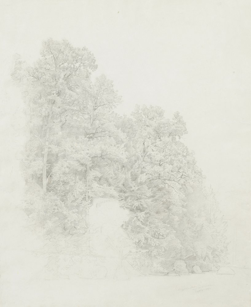 Bank of the Wissahickon, 1869 (grafitt på kremvevd papir) av William Trost Richards
