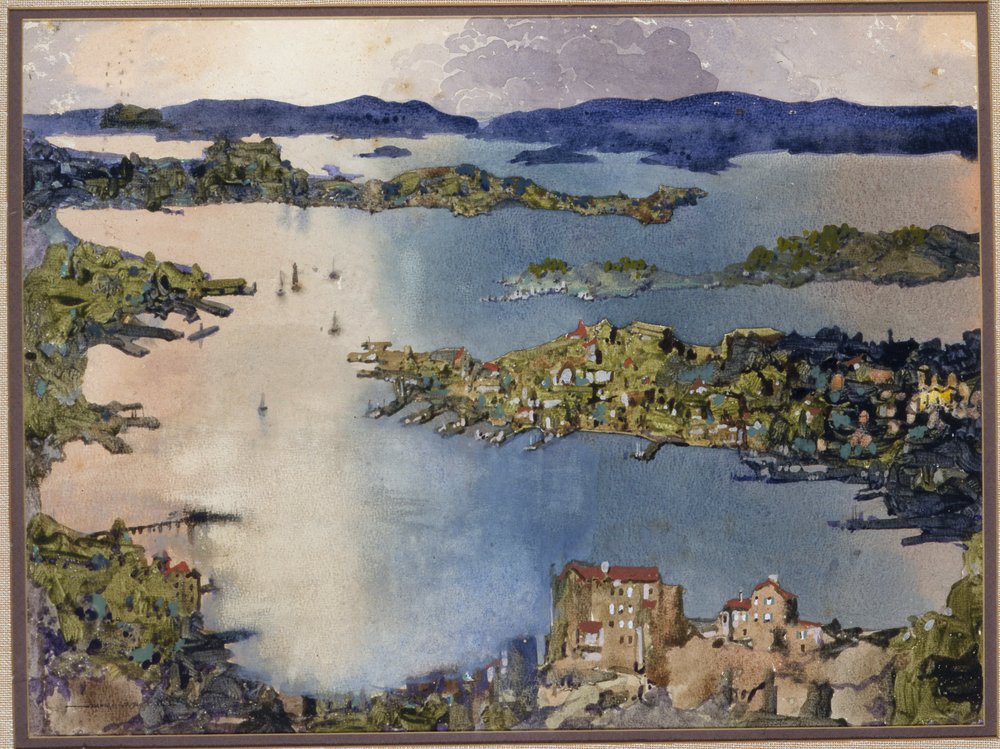 A Land-locked Sea (Sydney Harbour), ca. 1895 (w/c på papir) av William Blamire Young