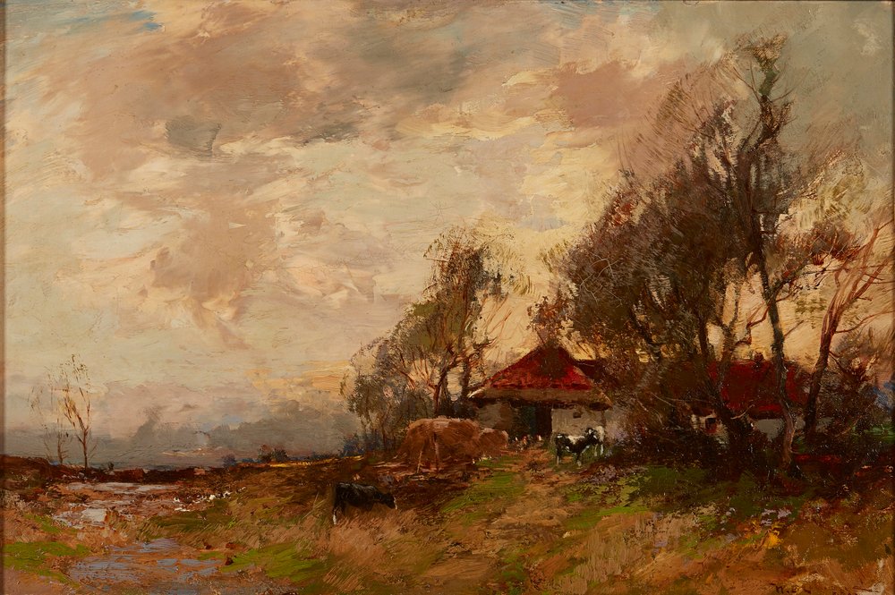 A Farm Steading (olje på lerret) av William Bradley Lamond