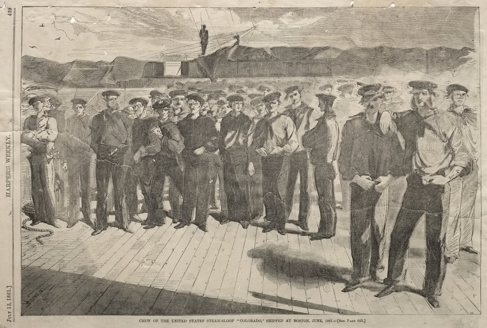 Mannskapet på den amerikanske dampsloopen «Colorado», som ble sendt ut fra Boston i juni 1861 av Winslow Homer