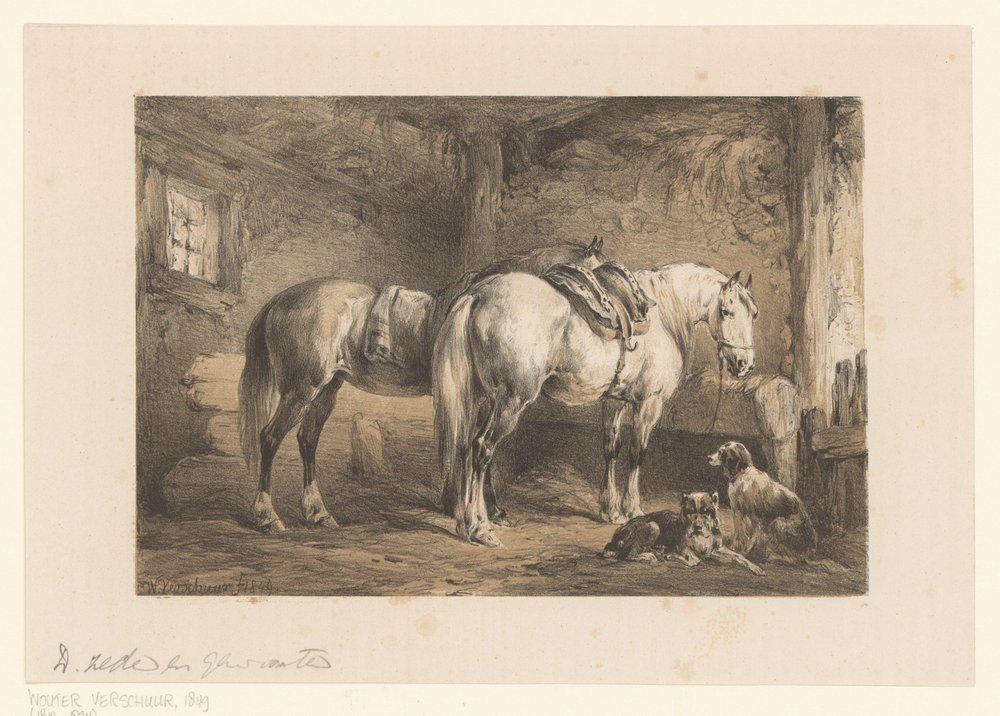 To hester og hunder i en stall av Wouter  Verschuur