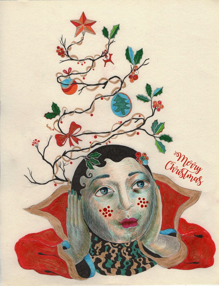Christmas He-Elf, 2020 (blekktegning på papir) av Sabina Nedelcheva-Williams