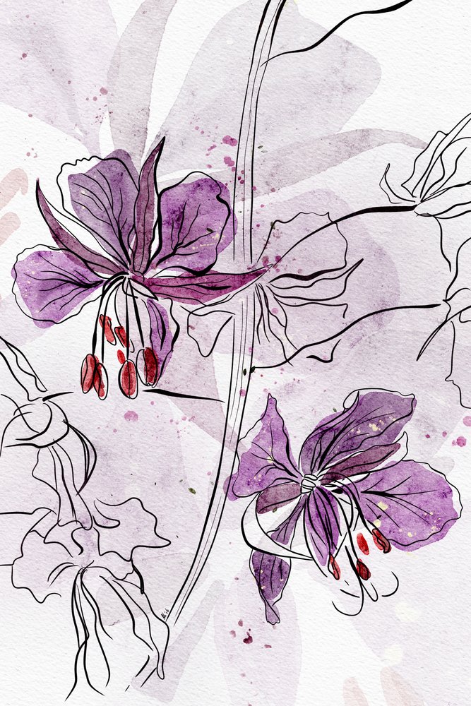 Lilla blomster i akvarell av Ankie Kooi