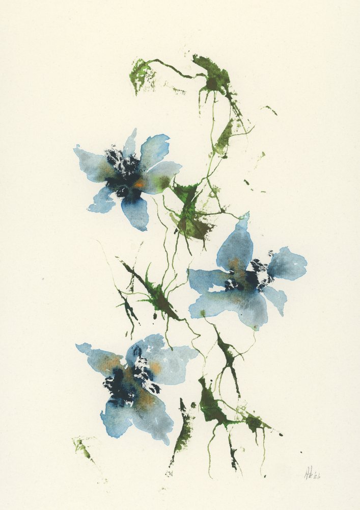 Blå akvarellblomster av Ankie Kooi
