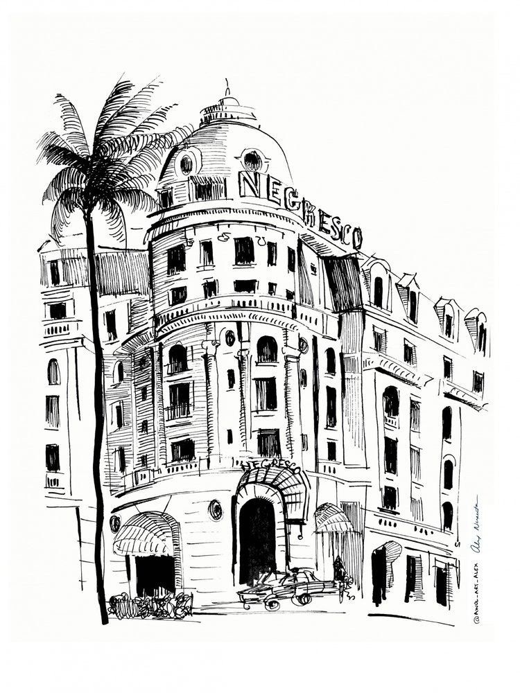 Skisse av et historisk hotell av Awol Art Alex