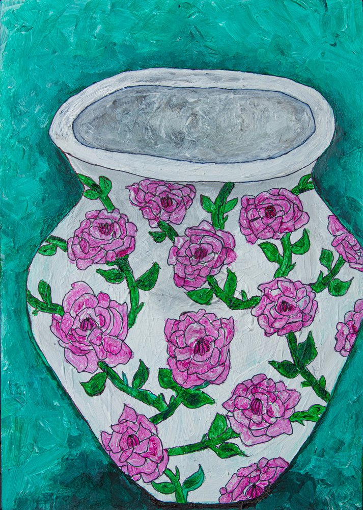 Vase med rosa roser av Dale Hefer & Family
