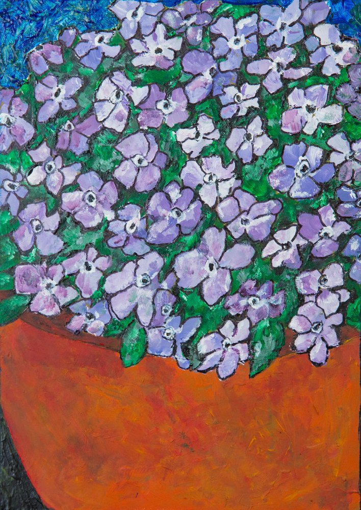 Levende lilla potteblomster av Dale Hefer & Family