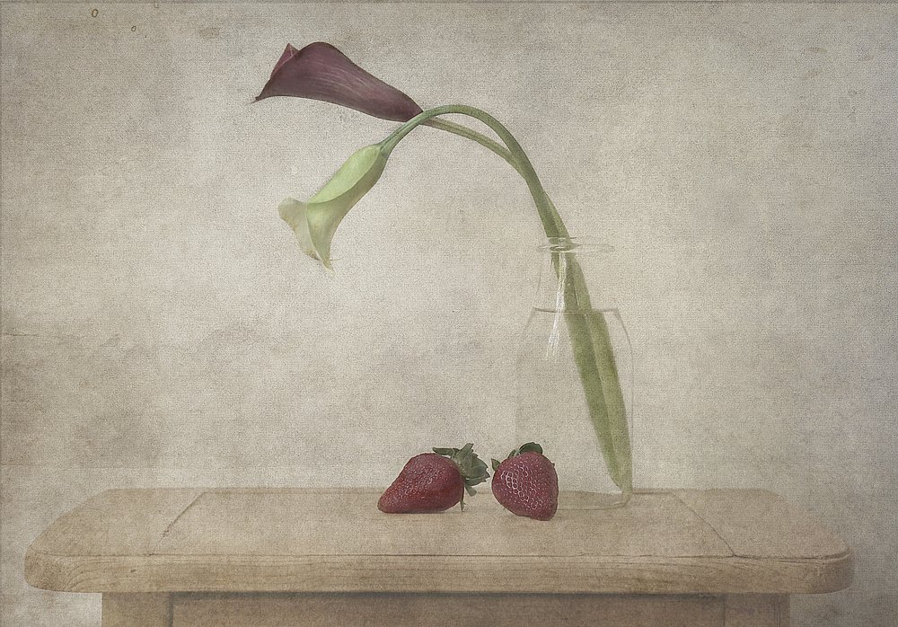 Calla-liljer og jordbær av Deborah Gugeri