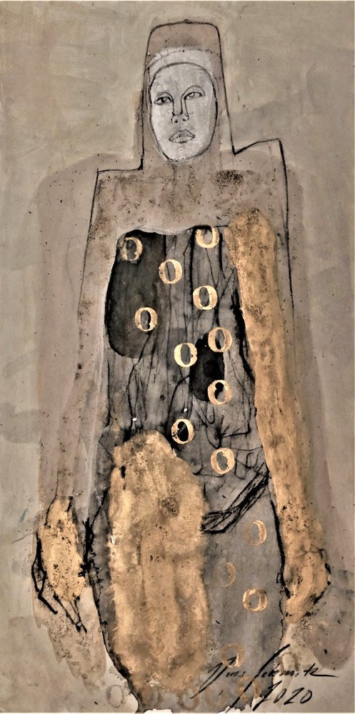 Abstrakt gylden figur av Doris Schmitz