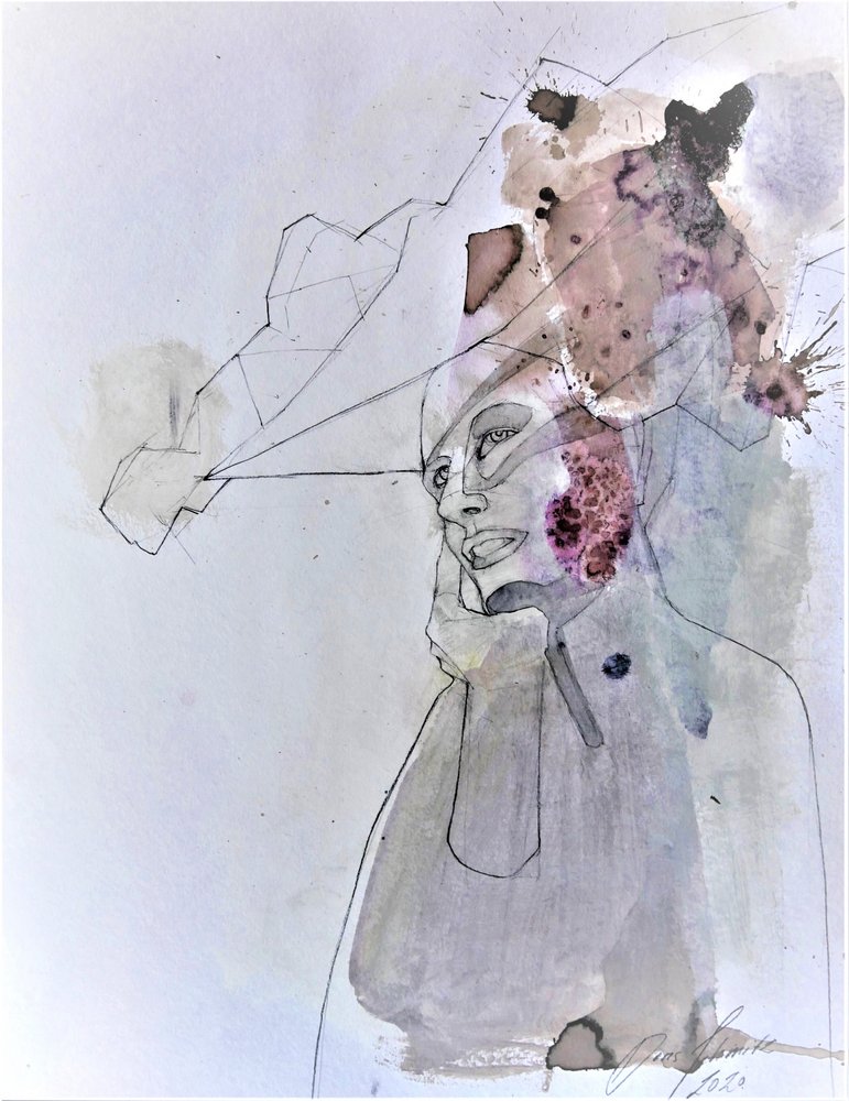 Abstrakt, ettertenksomt portrett av Doris Schmitz