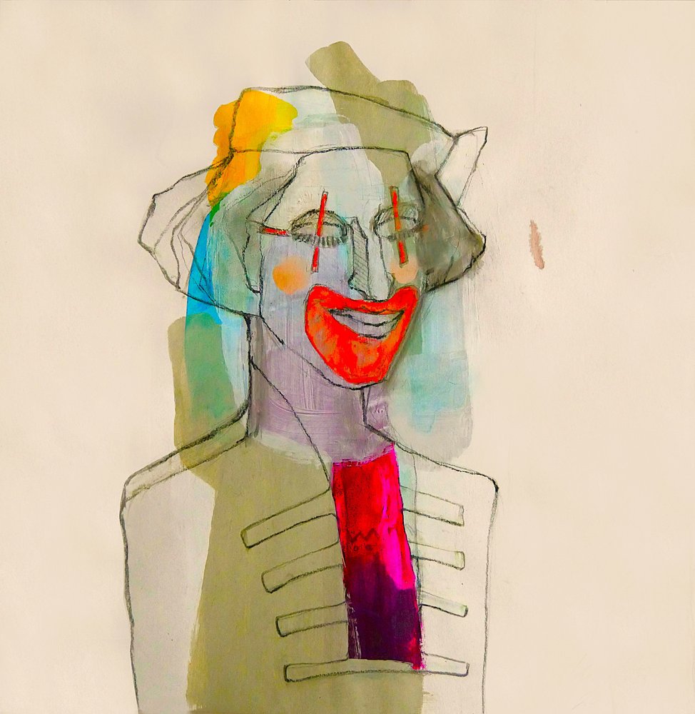 Fargerikt klovneportrett av Doris Schmitz