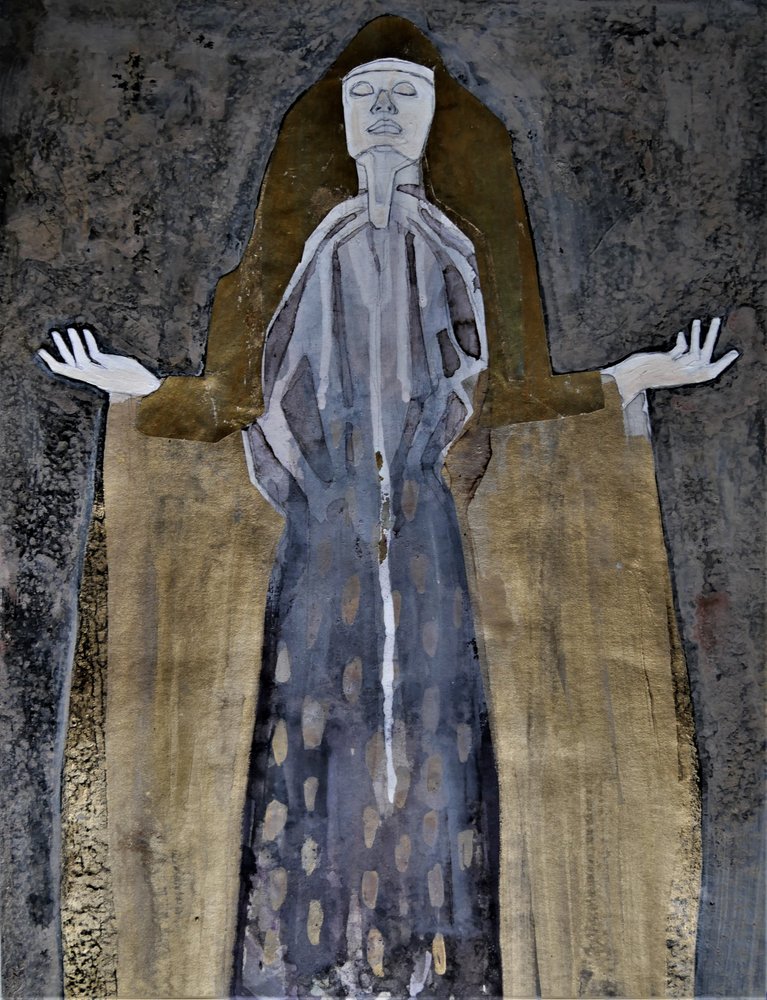 Kontemplativ gylden figur av Doris Schmitz