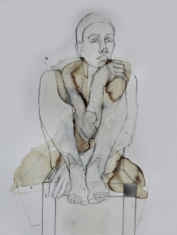 Kontemplativ sittende figur av Doris Schmitz