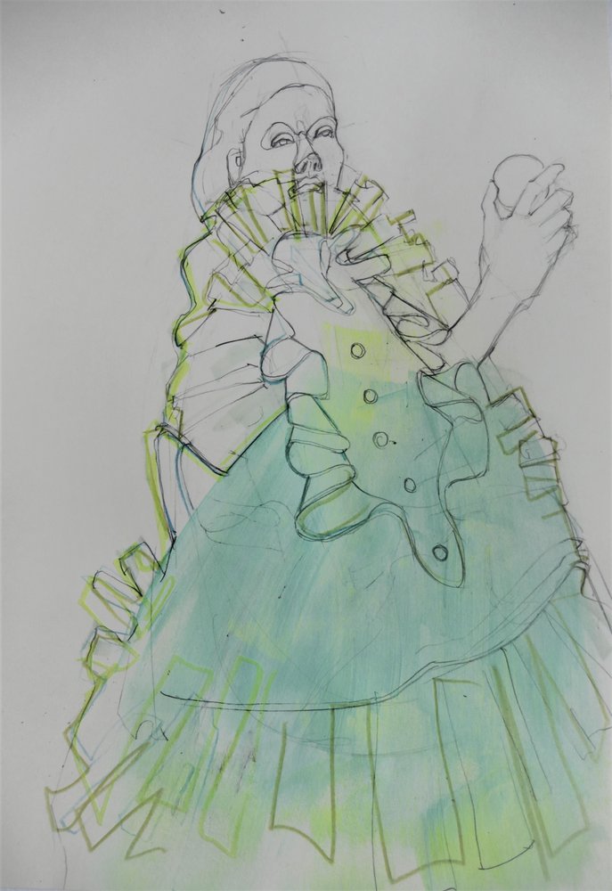Elegant grønt portrett av Doris Schmitz