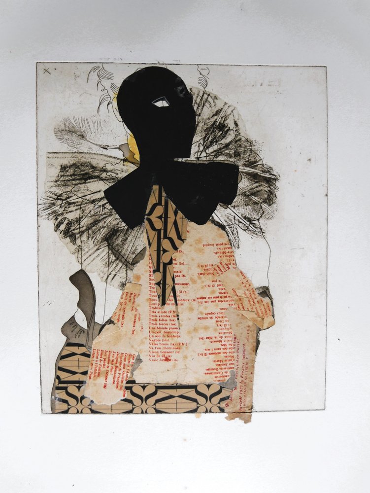 Kollasje av en maskert figur av Doris Schmitz