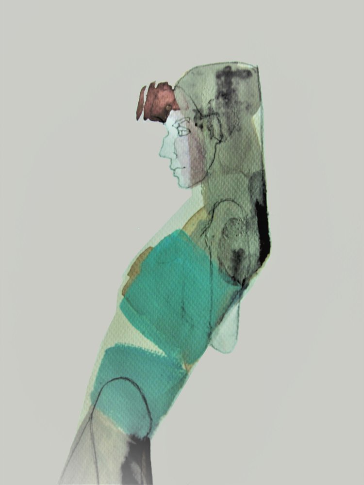 Teal-farget drapert profil av Doris Schmitz