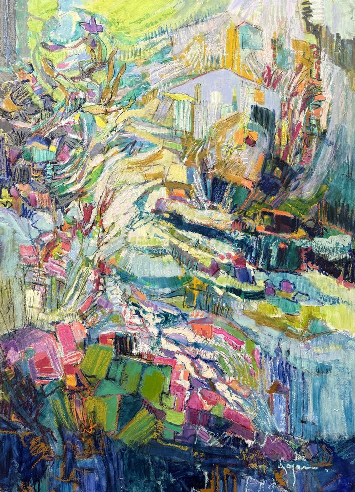 Fargerik, abstrakt landsby av Dorothy Fagan