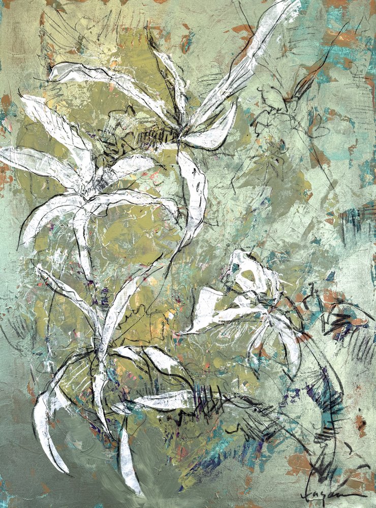 Grønn, blomsterinspirert abstrakt kunst av Dorothy Fagan