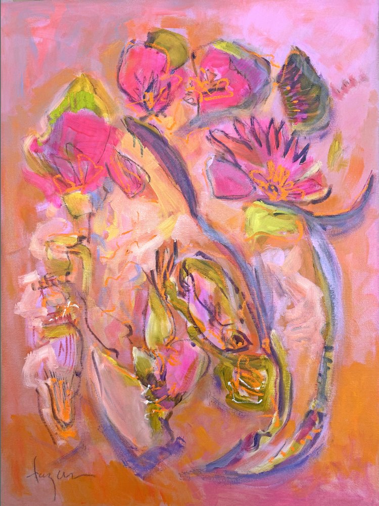 Rosa blomstermønster, abstrakt av Dorothy Fagan