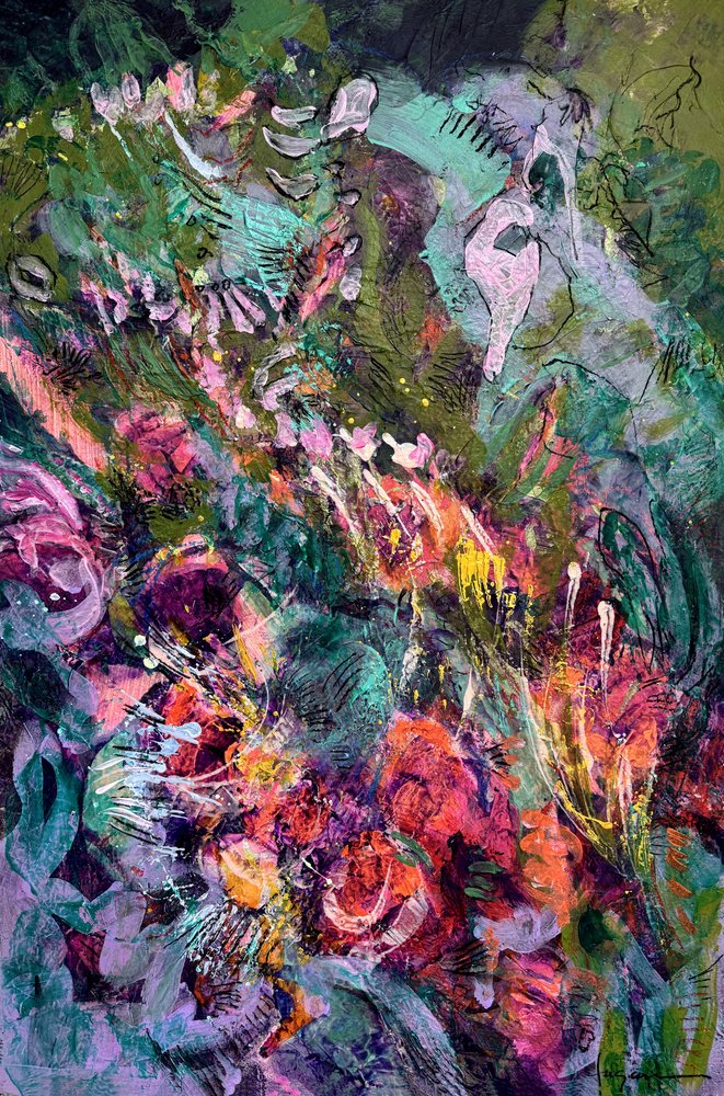 Levende, abstrakt blomstermotiv av Dorothy Fagan