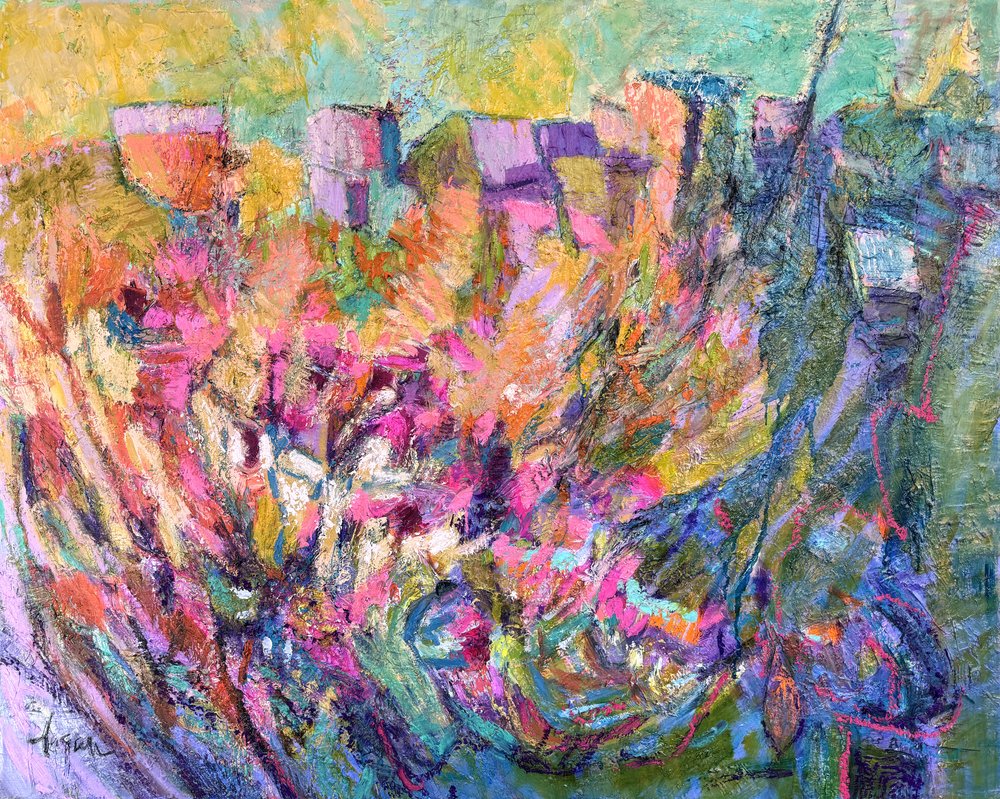 Fargerike blomster i åssiden av Dorothy Fagan