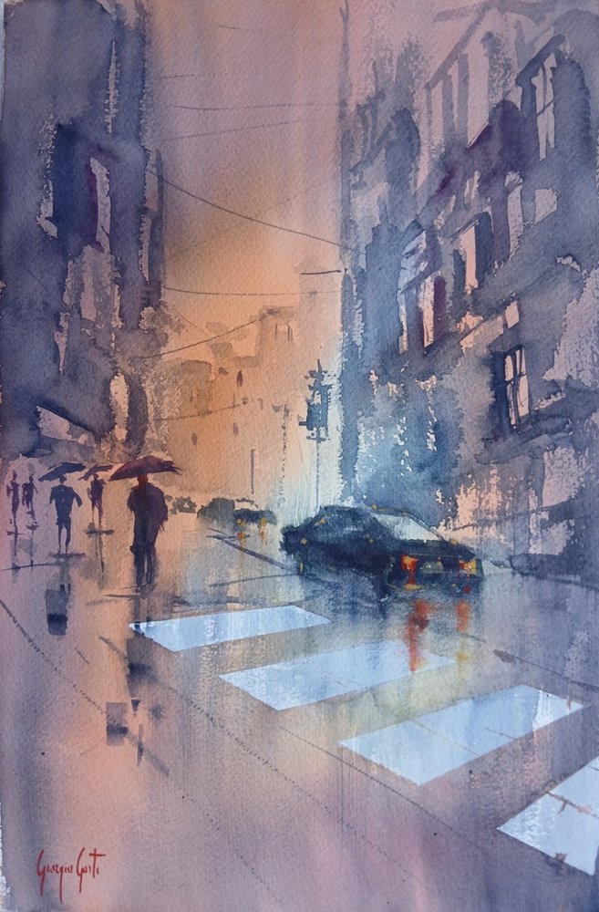 Refleksjoner i en regnfull by av Giorgio Gosti