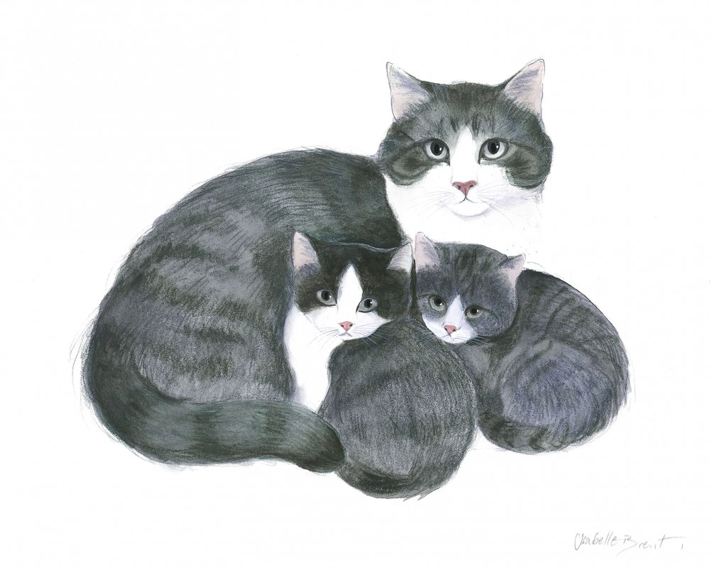 Katt og to kattunger av Isabelle Brent