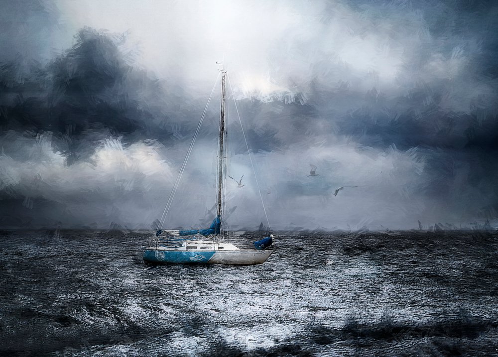 Seilbåt på et stormfullt hav av Jana Broskina