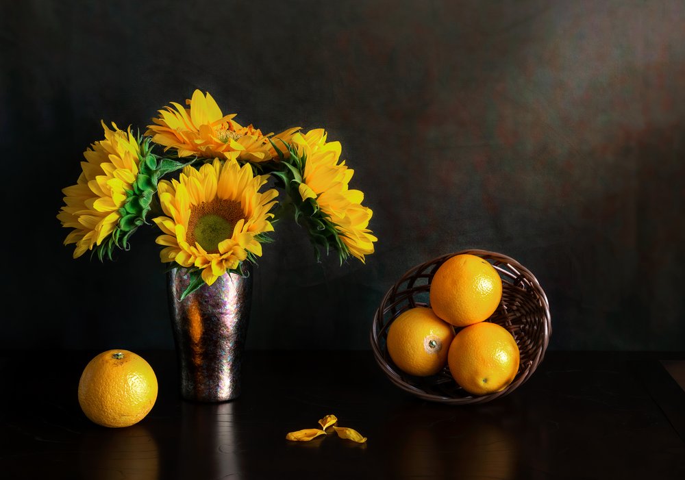Gylne solsikker og appelsiner av Jie Fischer