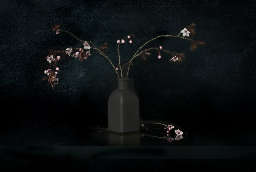 Stilleben med kirsebærblomster av Juan Antonio Palacios
