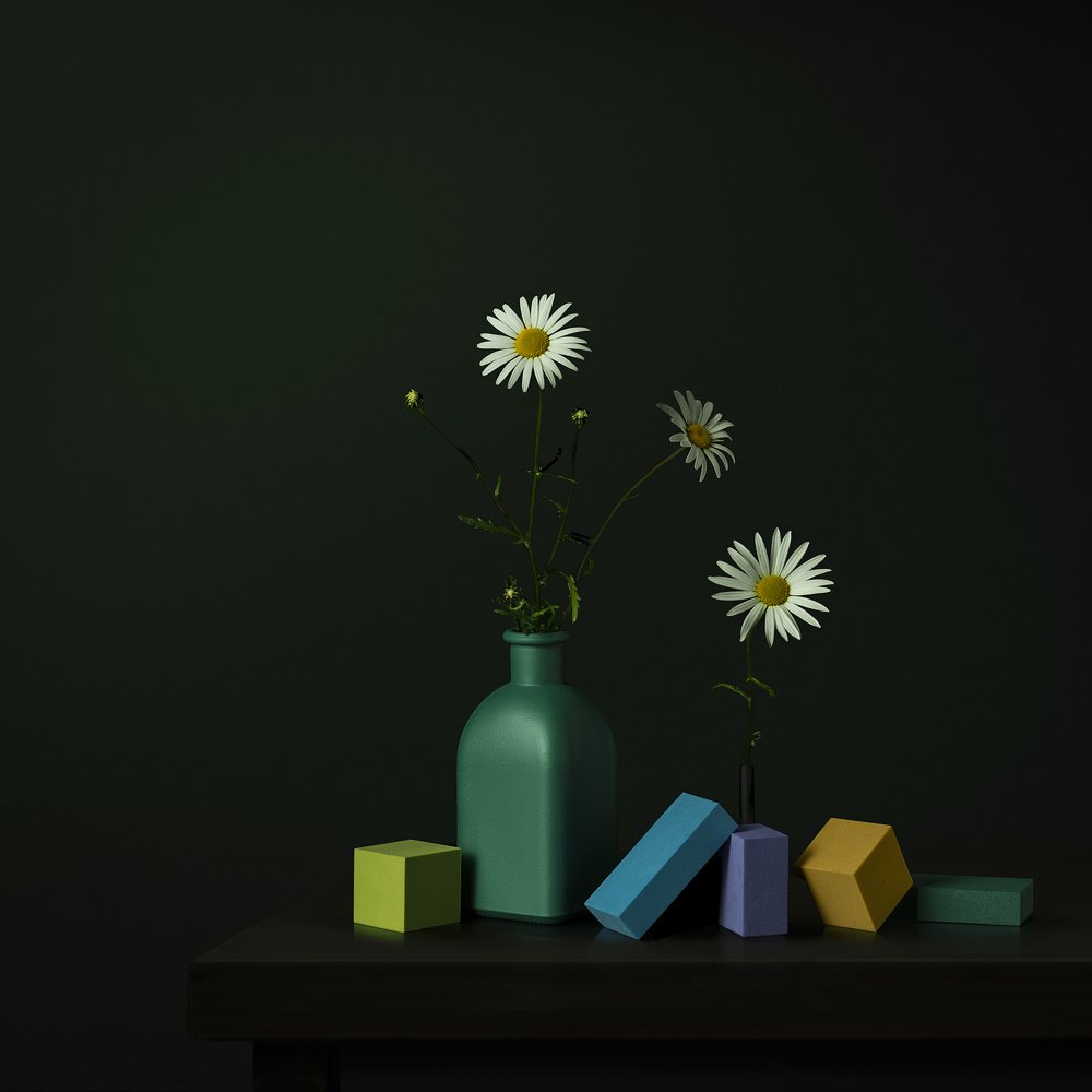 Daisy-vase med geometriske blokker av Juan Antonio Palacios
