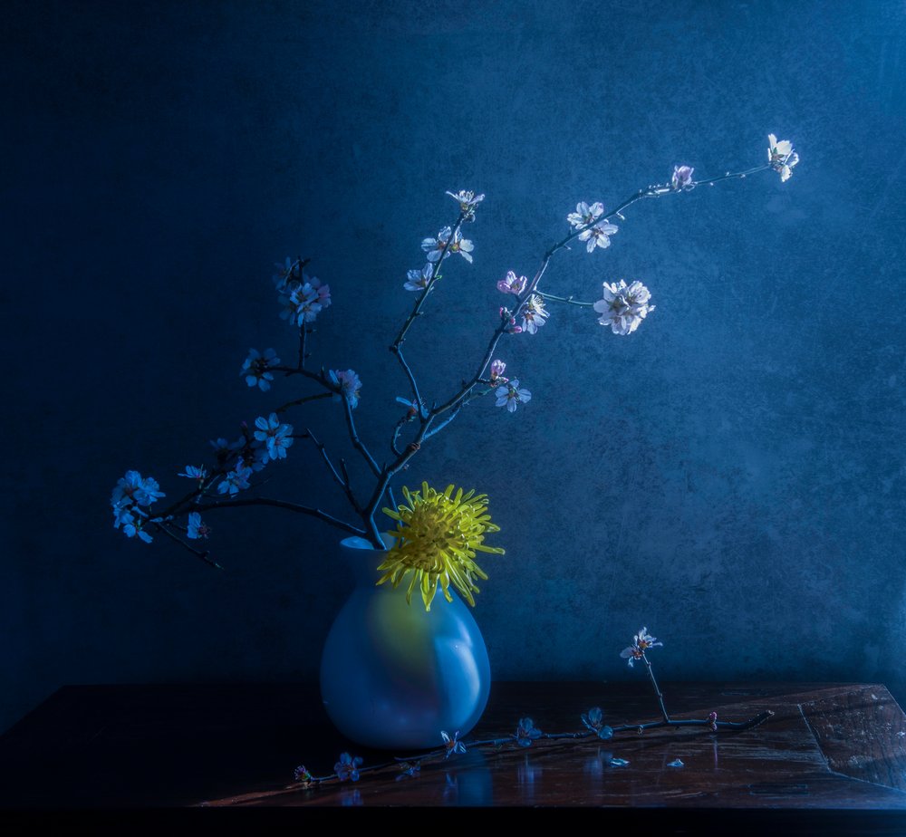 Blå blomster og vase av Judy Tseng